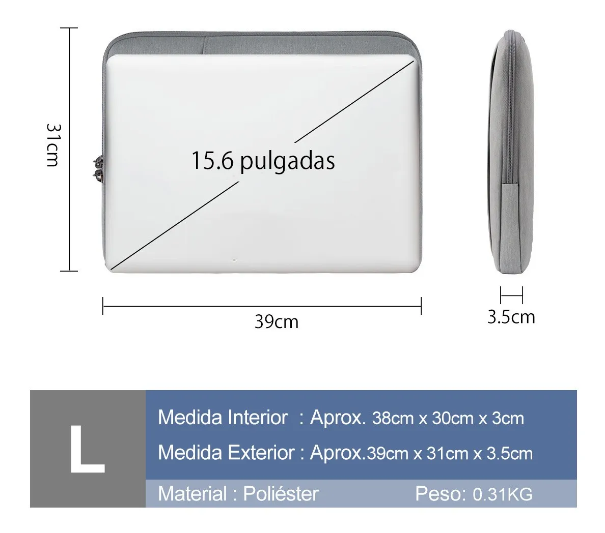 Foto 4 pulgar | Funda para Laptop 15.6'' Pulgadas color Gris