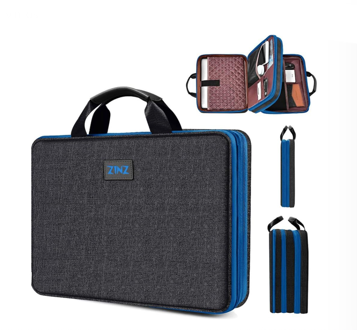 Funda Zinz Gris con Azul Delgada Expandible para Laptop