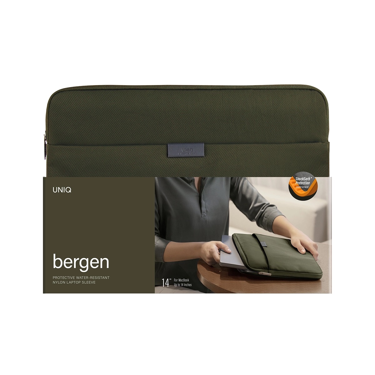 Foto 8 pulgar | Funda Para Macbook Hasta 14'' Verde Olivo Bergen De Uniq