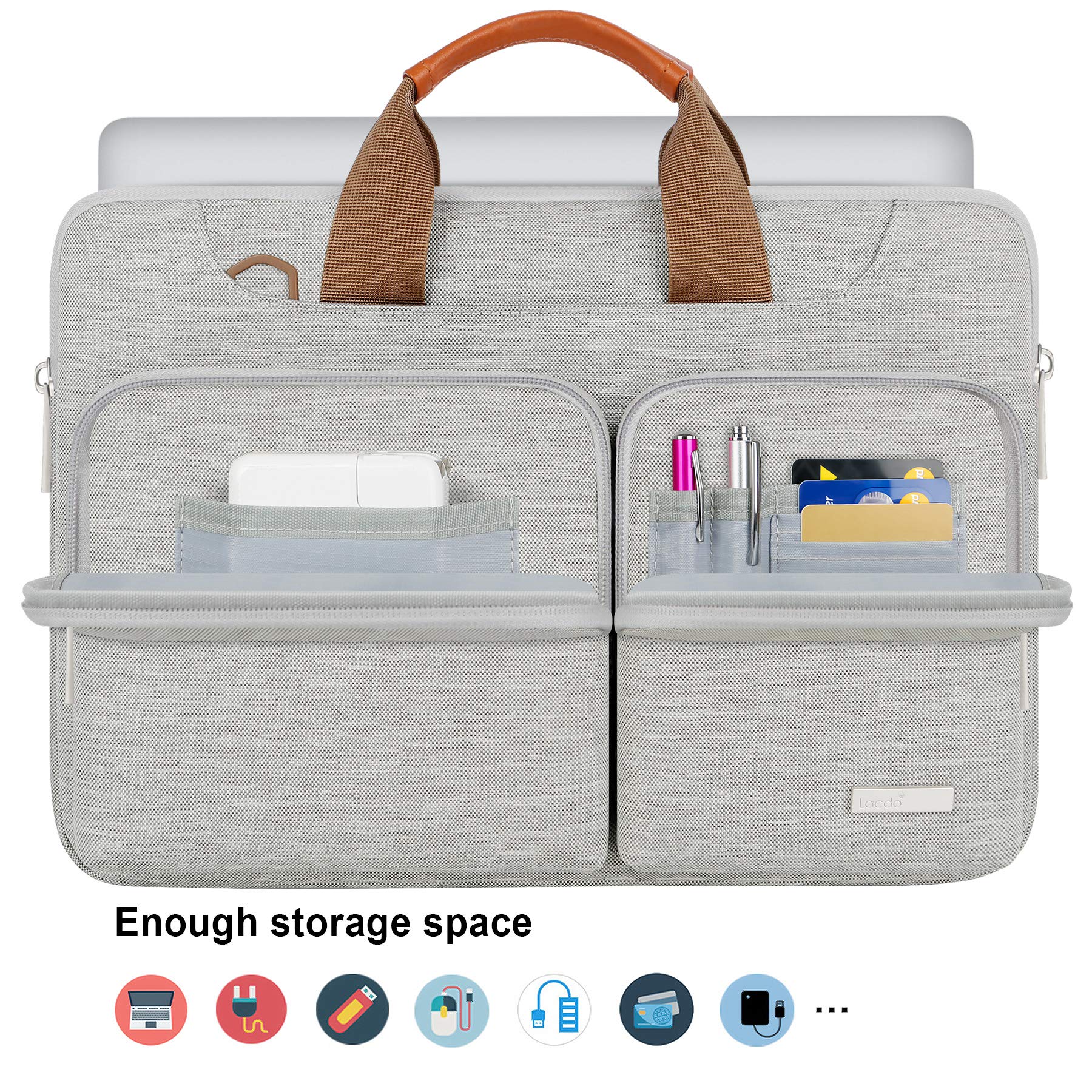 Foto 3 | Bolso De Hombro Para Portátil Lacdo 360° Con Protección De 14 Pulgadas, Gris - Venta Internacional.