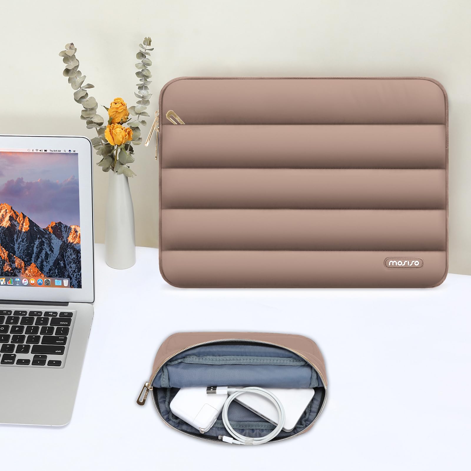Foto 5 pulgar | Funda Para Portátil Mosiso De 15 A 15,6 Pulgadas, Manga Abullonada, Marrón - Venta Internacional.