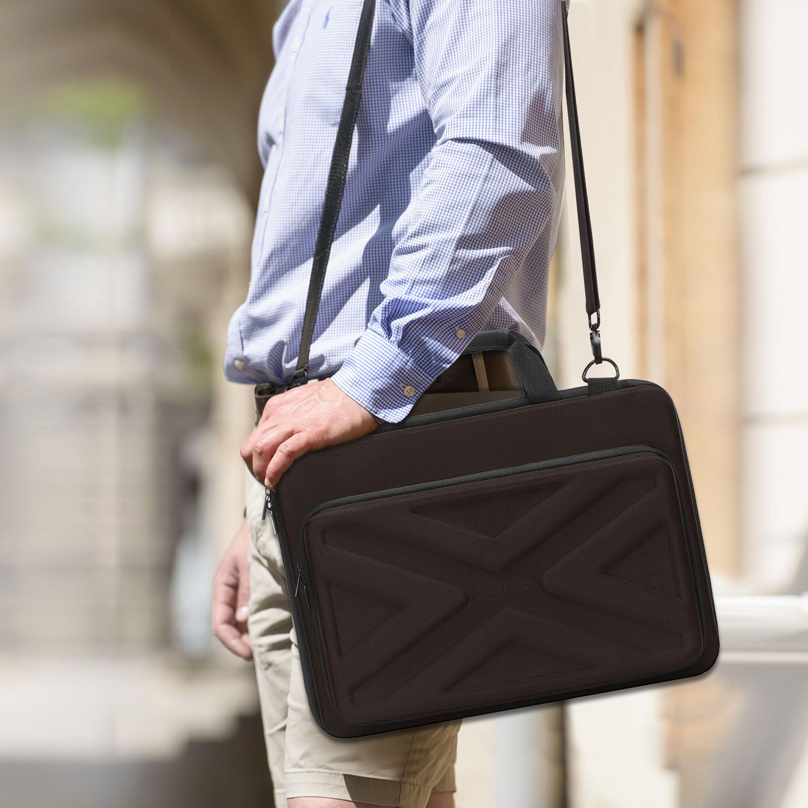 Foto 5 | Funda Rígida Mosiso Para Portátil De 17.3 Pulgadas Con Bolsillo Frontal, Color Marrón - Venta Internacional.