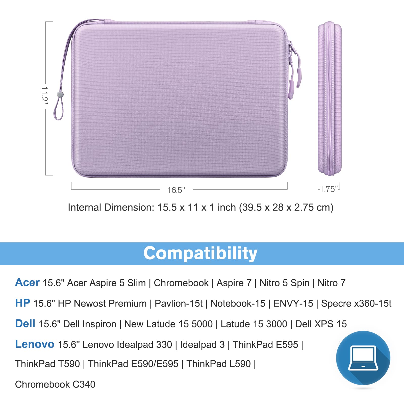 Foto 3 pulgar | Funda Rígida Para Ordenador Portátil Finpac De 15 6 Pulgadas  Color Lila  Para Acer Hp - Venta Internacional.
