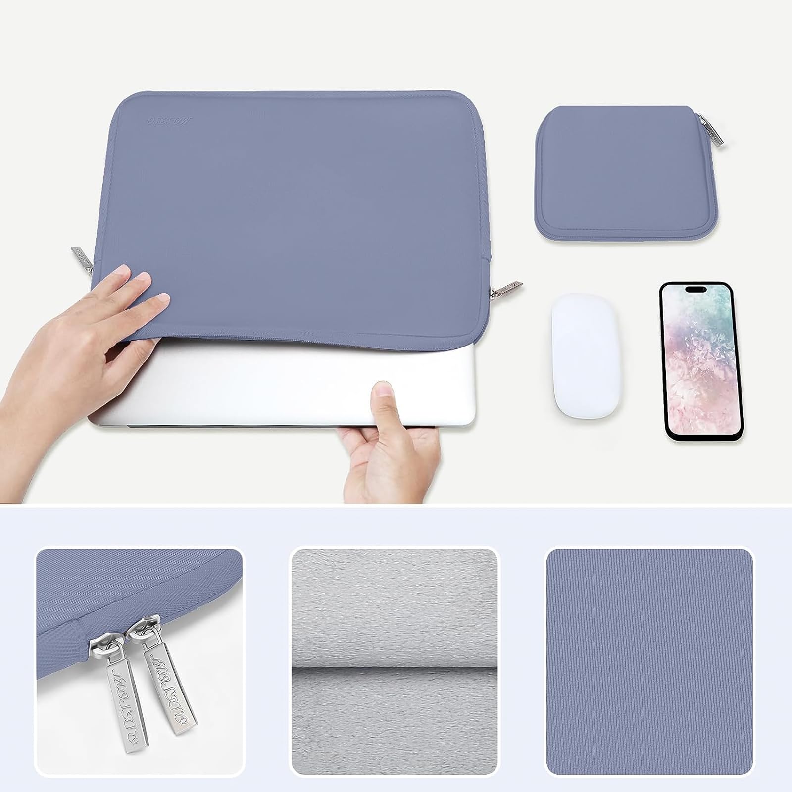 Foto 5 pulgar | Funda Para Portátil Mosiso De 13 3 Pulgadas  Neopreno  Gris Lavanda - Venta Internacional.