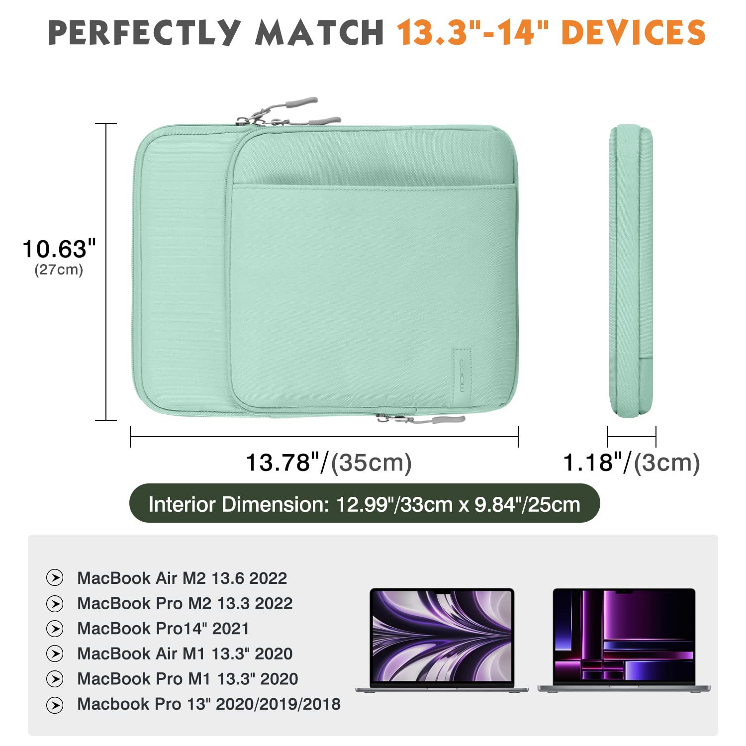 Foto 3 pulgar | Funda Para Portátil Moko Para 13 3 A 14 Pulgadas  Color Verde Menta - Venta Internacional.