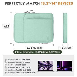 Foto 2 | Funda Para Portátil Moko Para 13 3 A 14 Pulgadas Color Verde Menta - Venta Internacional.