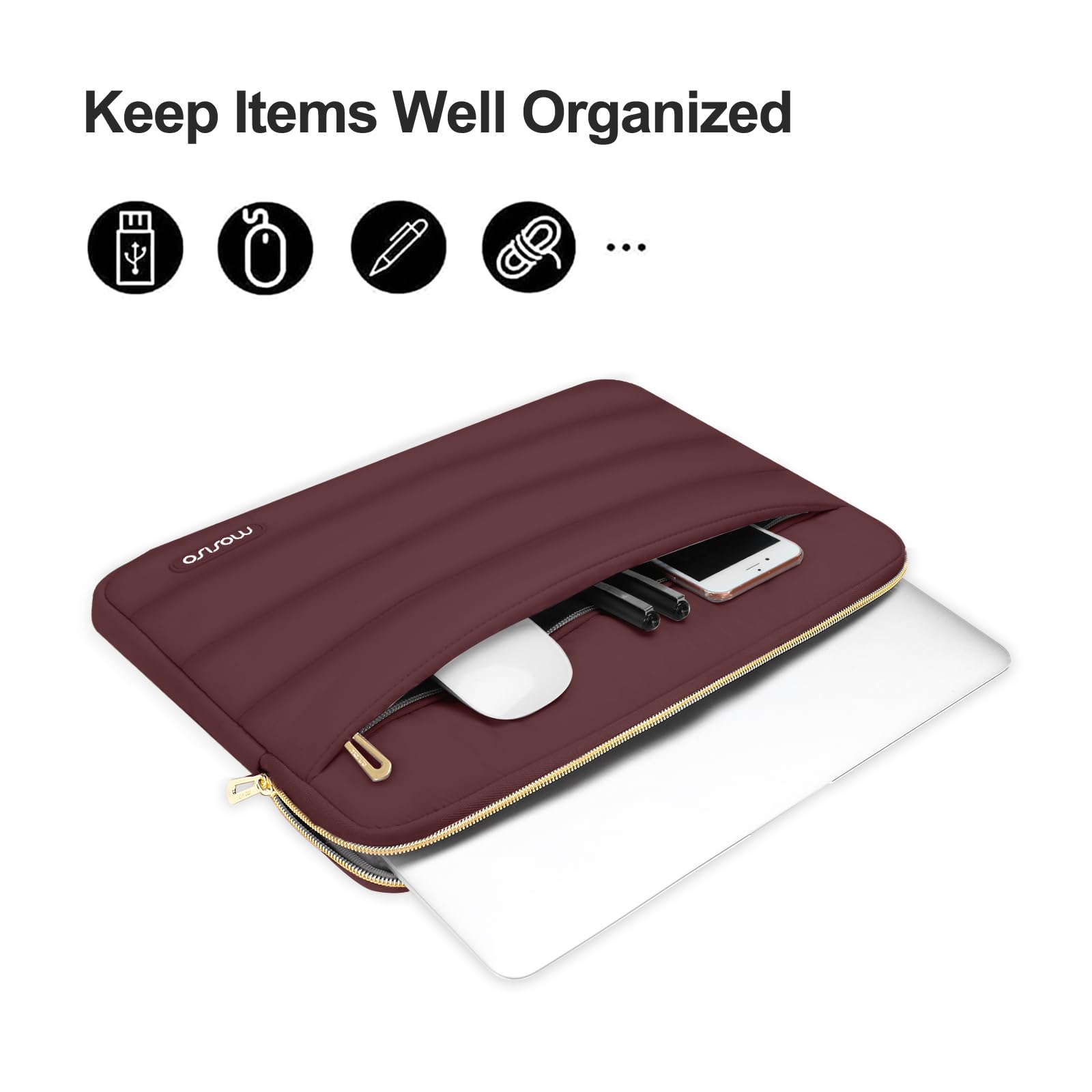 Foto 2 | Funda Para Portátil Mosiso De 15-15 6 Pulgadas  Manga Abullonada  Color Rojo Vino - Venta Internacional.