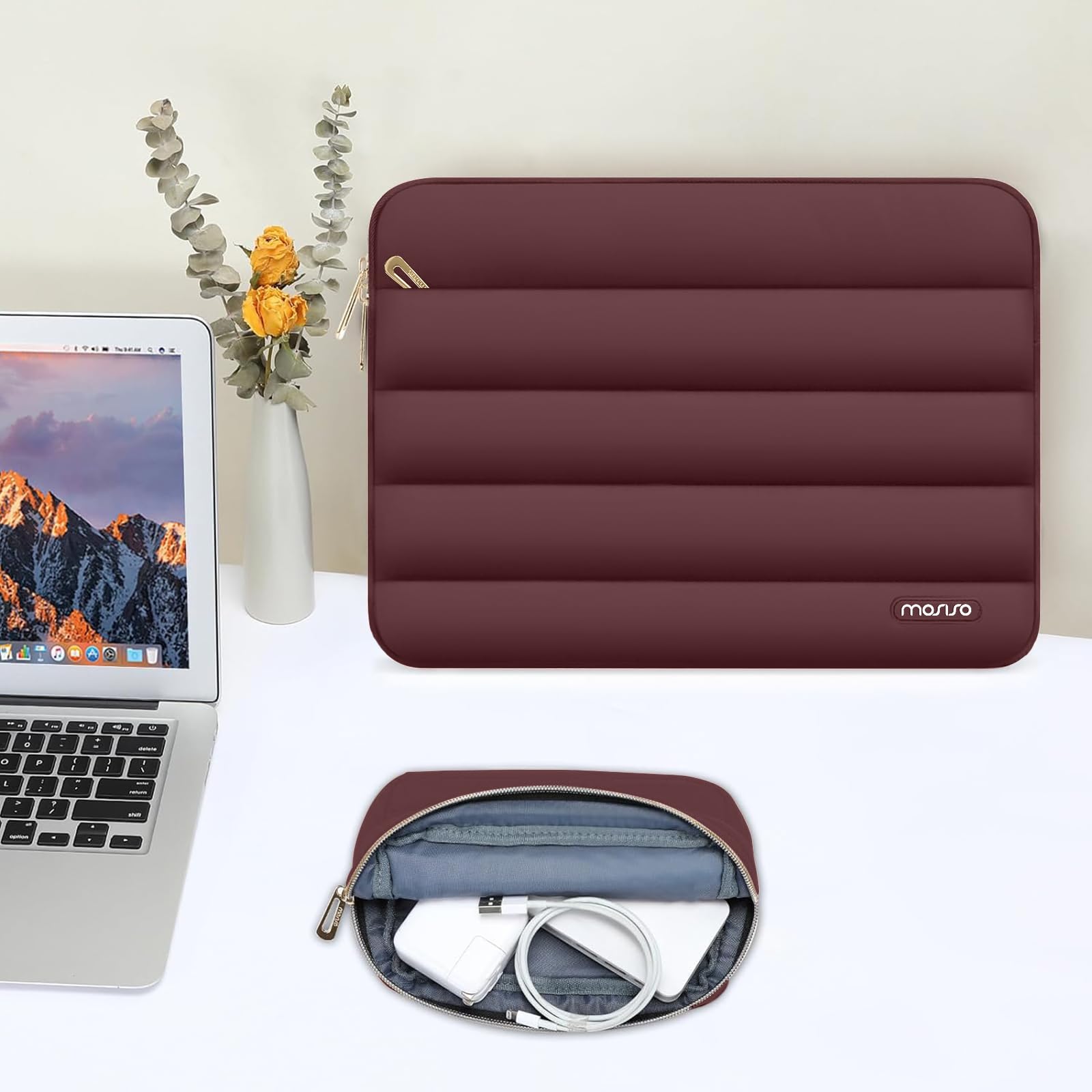 Foto 5 | Funda Para Portátil Mosiso De 15-15 6 Pulgadas  Manga Abullonada  Color Rojo Vino - Venta Internacional.