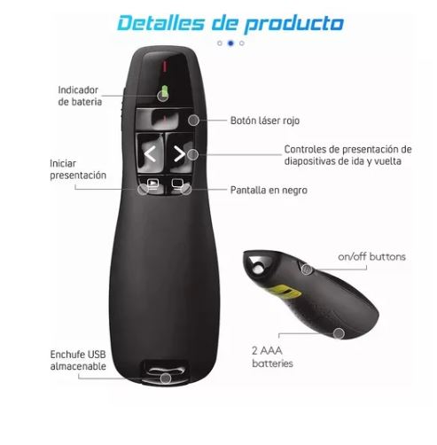 Foto 3 pulgar | Presentador y Apuntador Láser Inalámbrico de Pilas con USB