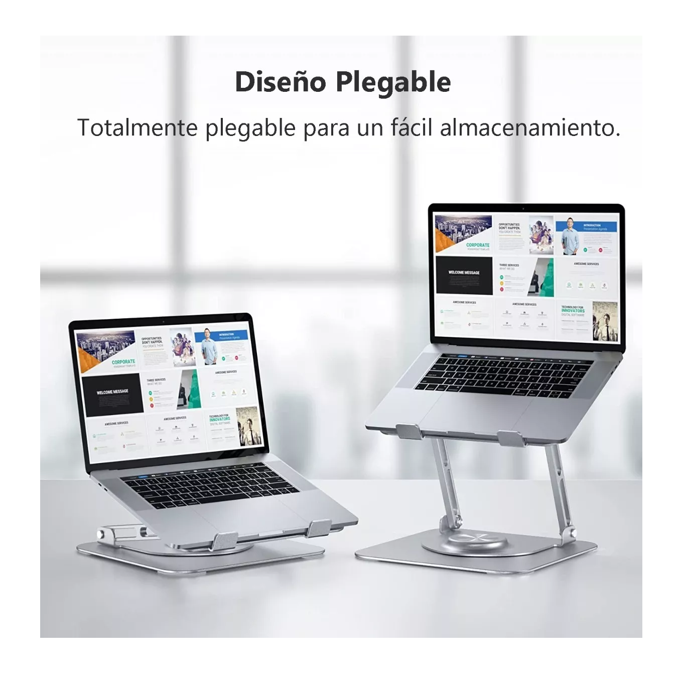 Soporte Para Laptop Ergonómico De Aluminio Rotación 360° Plegable Plata 5578