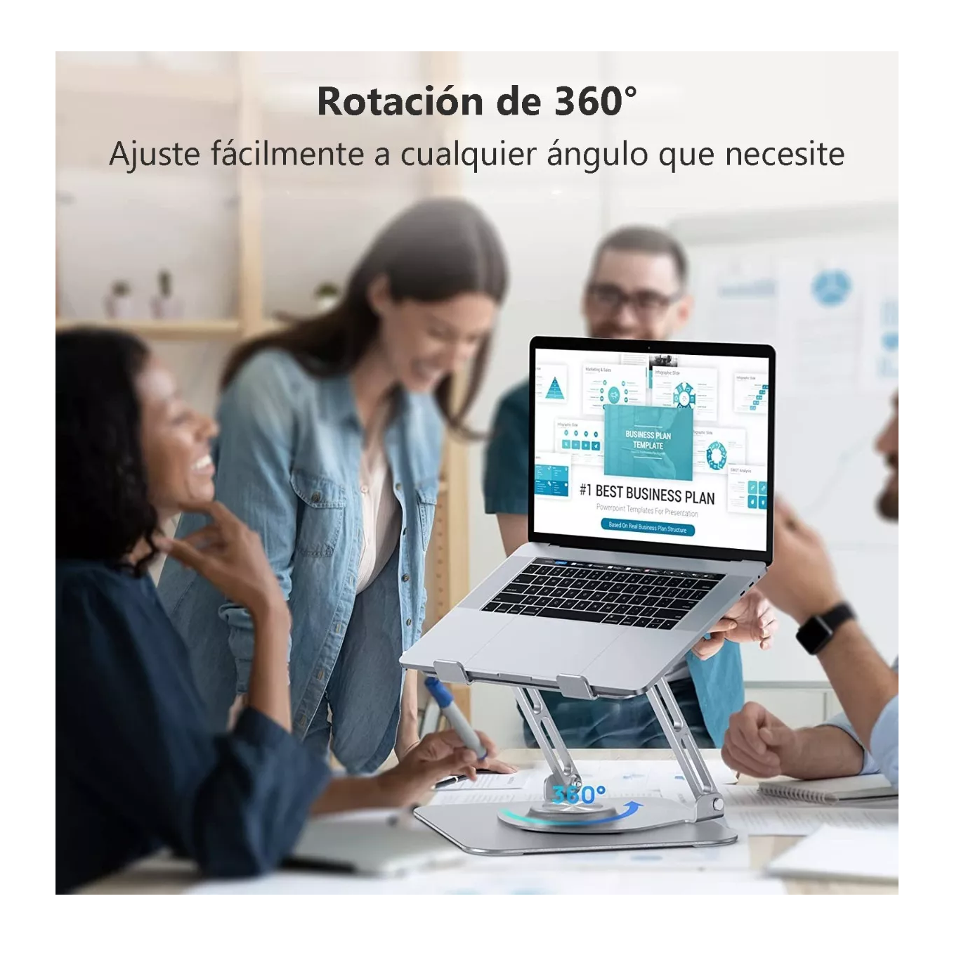 Foto 4 pulgar | Soporte para Laptop Ergonómico de Aluminio Rotación 360° Plegable Plata