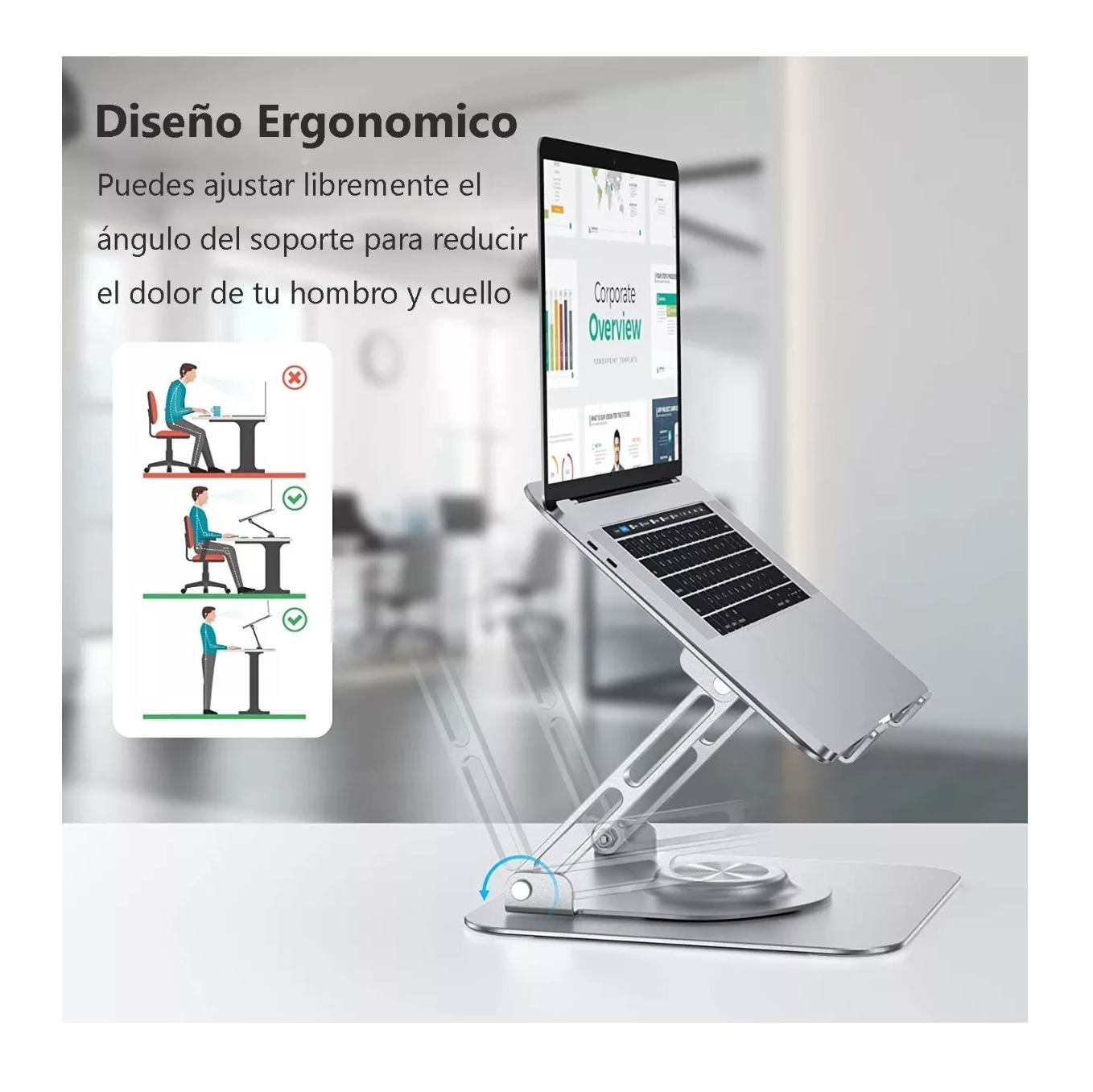 Foto 5 pulgar | Soporte para Laptop Ergonómico de Aluminio Rotación 360° Plegable Plata