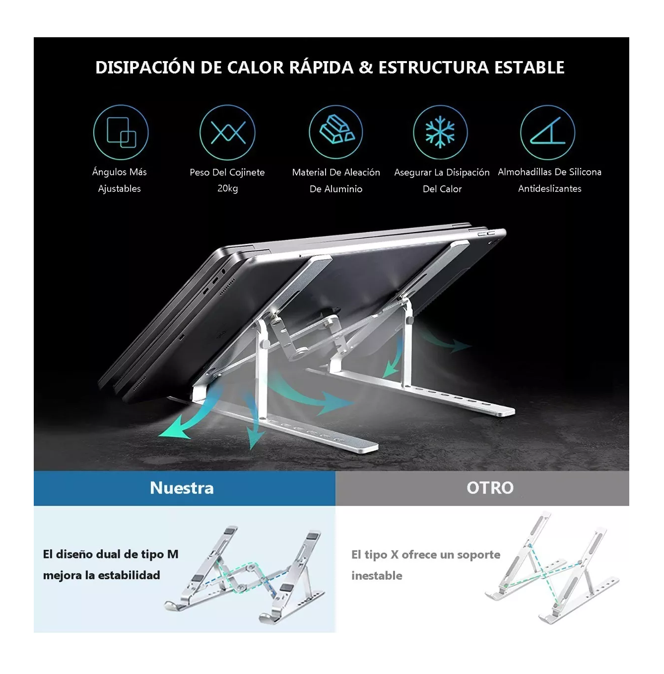 Foto 4 pulgar | Base Soporte Para Laptop Aluminio Plegable Portátil Y Ajustable, Plata
