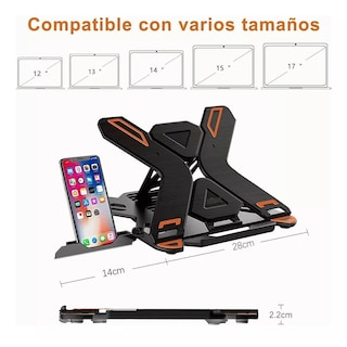 Foto 3 | Base Ajustable Para Portátil + Soporte Para Teléfono Móvil Eo Safe Imports Esi-14255 Negro