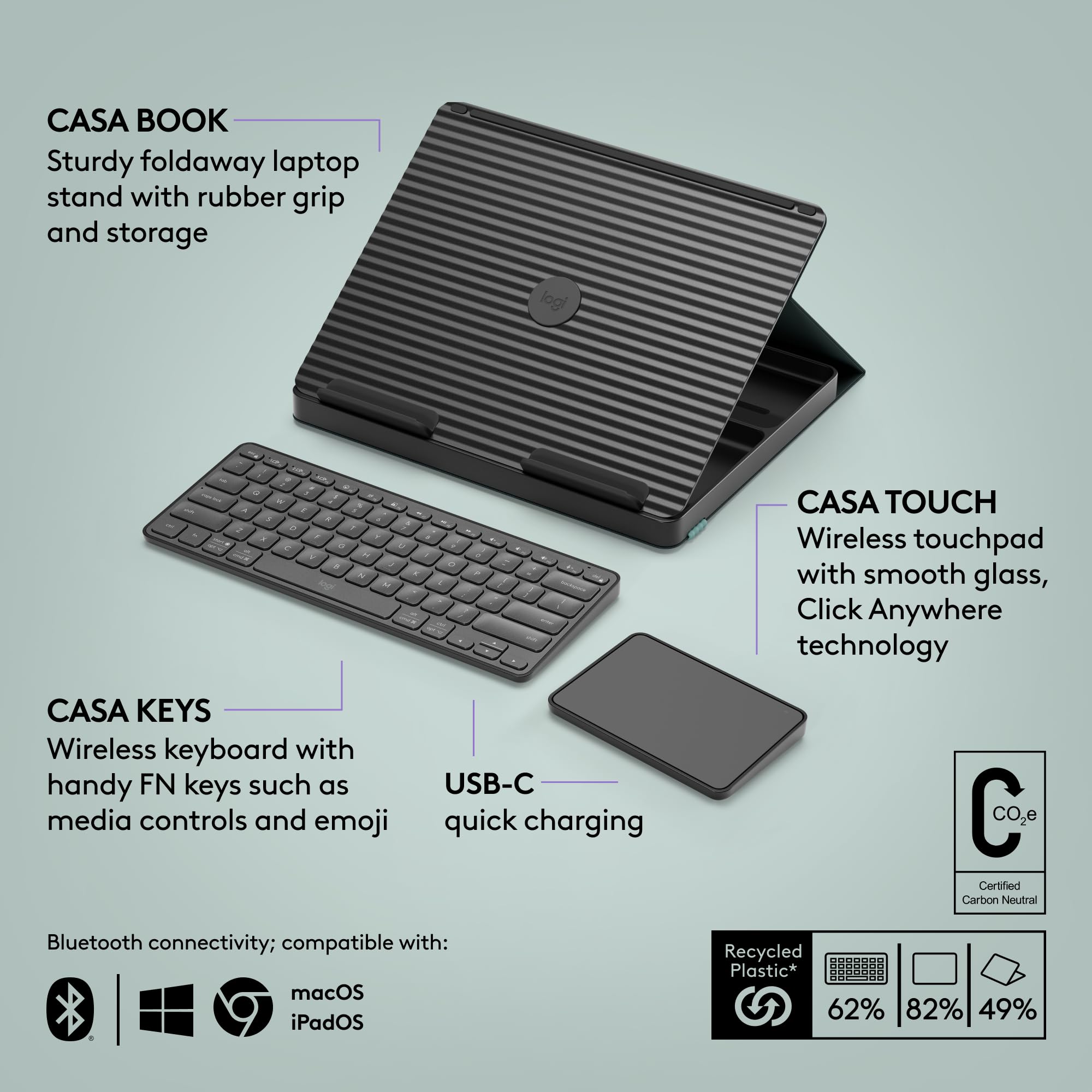 Foto 6 | Kit De Escritorio Desplegable Logitech Casa Con Soporte Para Portátil Y Teclado - Venta Internacional.