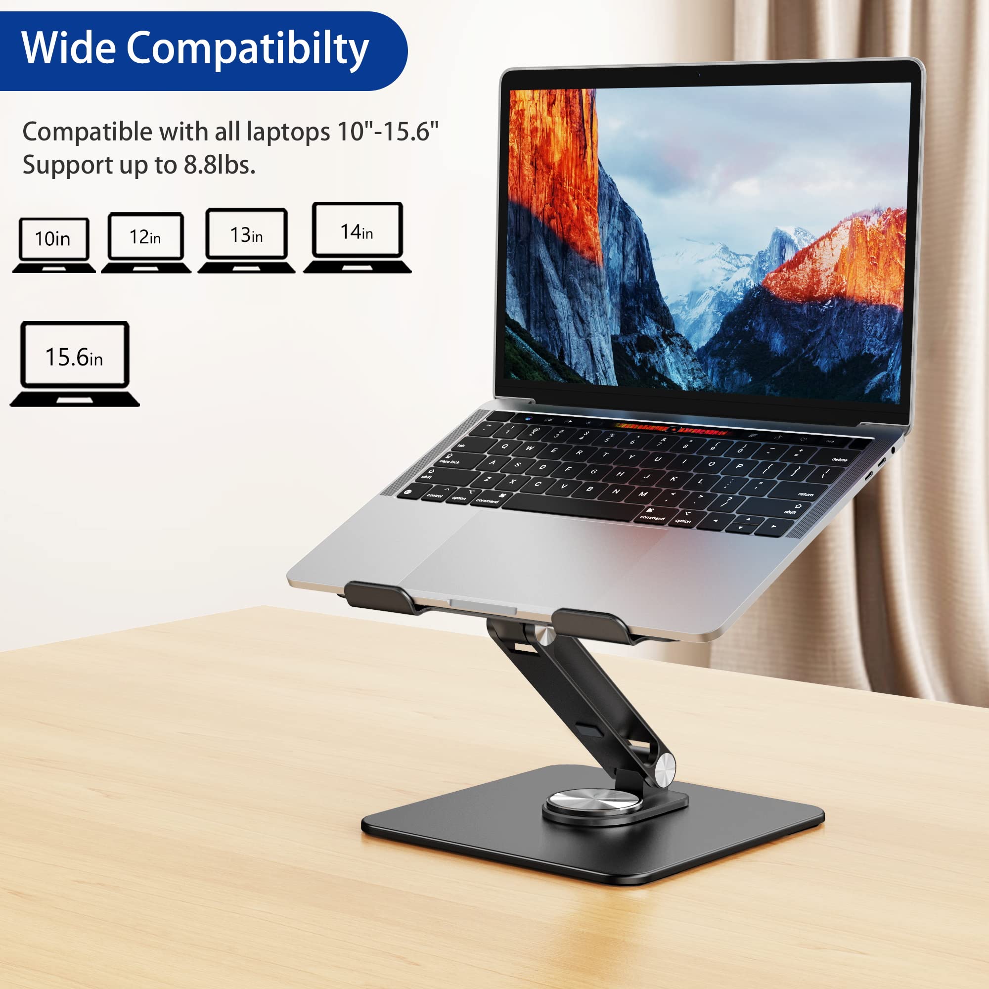 Foto 4 pulgar | Soporte para Portátil Besign con Base Giratoria de 360° para 10-15,6" Negro - Venta Internacional