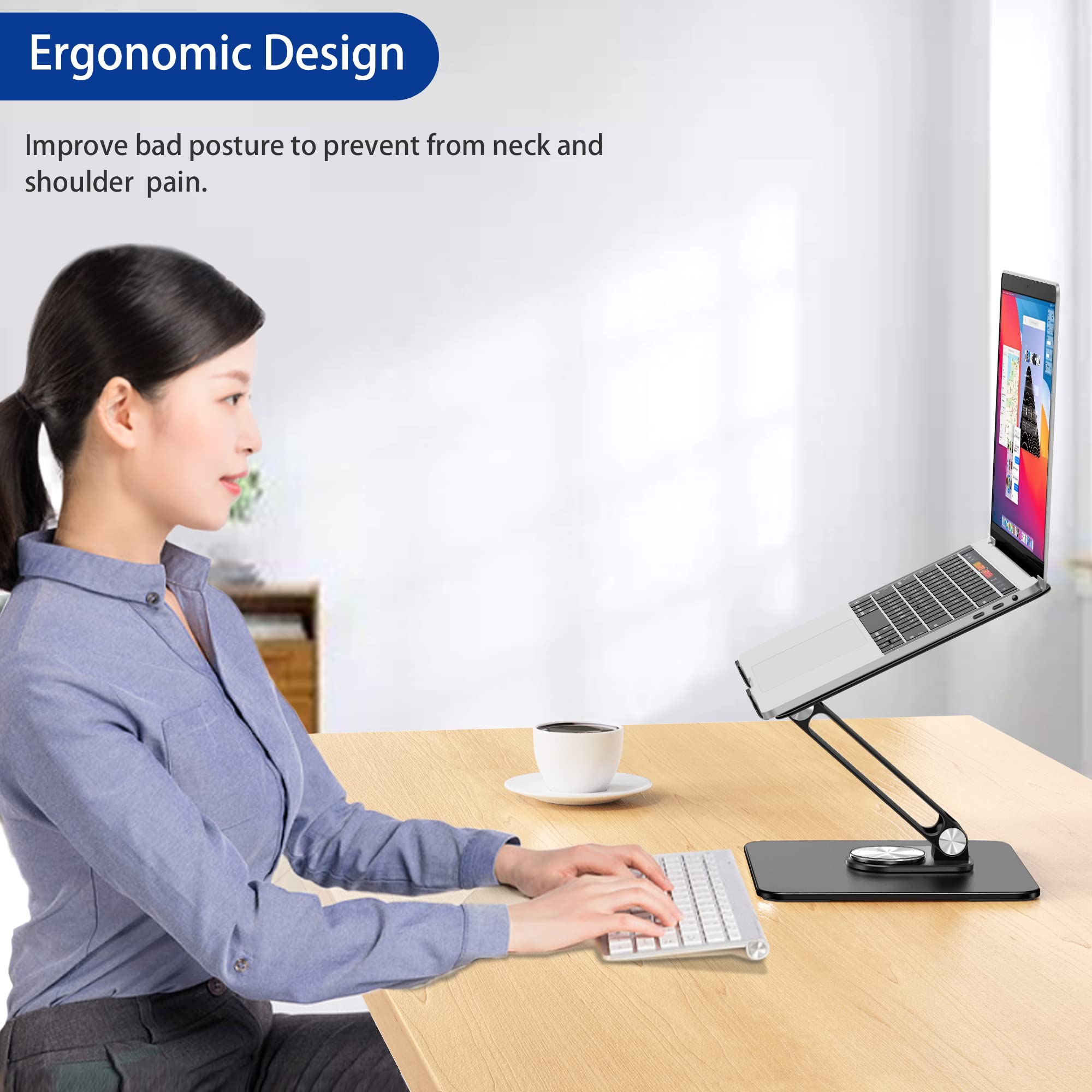 Foto 5 pulgar | Soporte para Portátil Besign con Base Giratoria de 360° para 10-15,6" Negro - Venta Internacional