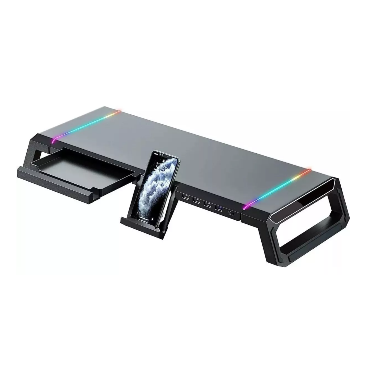 Foto 3 pulgar | Soporte Elevador Plegable con Led Rgb 4 Usb y Cajón Eo Safe Imports Negro