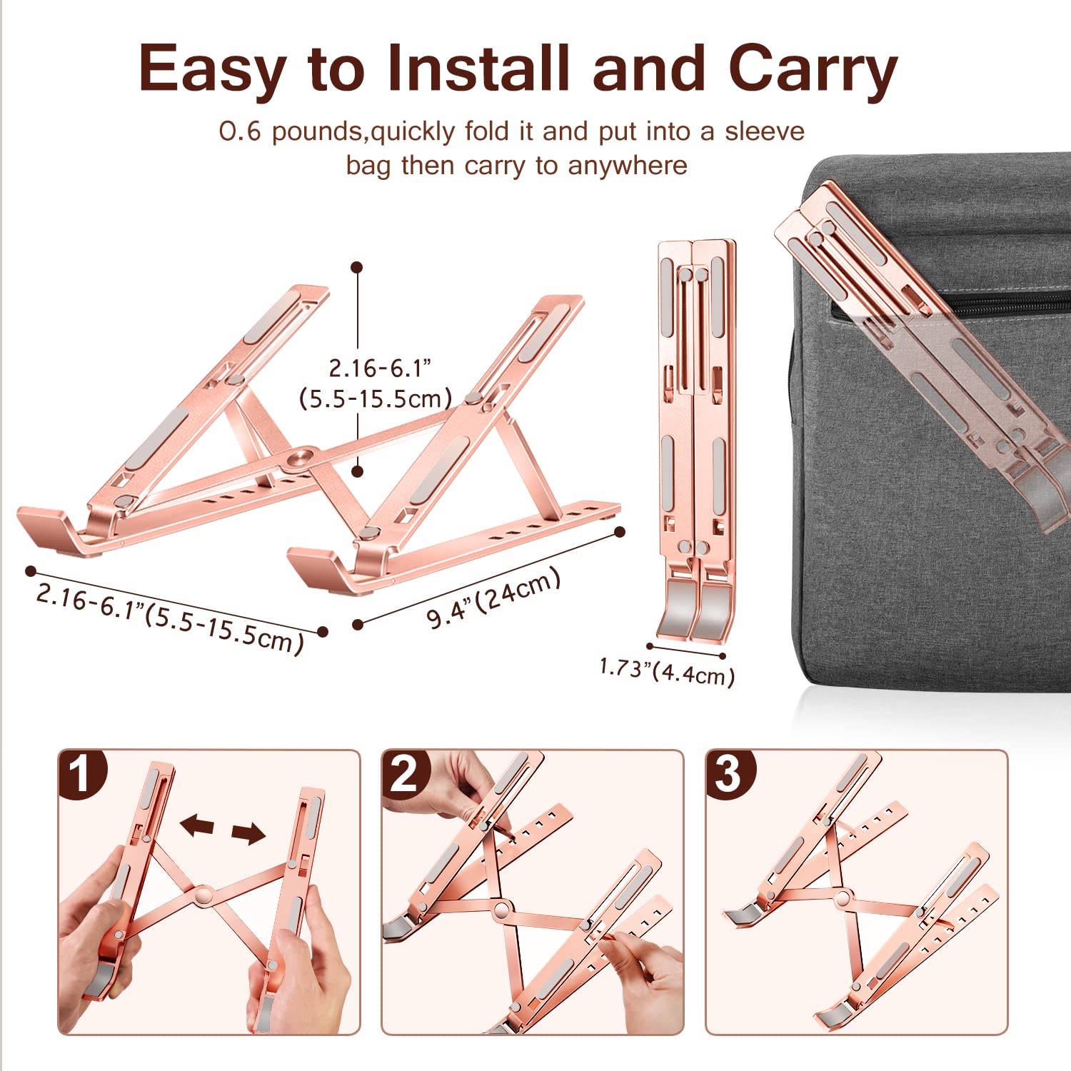 Foto 6 pulgar | Soporte Para Portátil Ivoler, Soporte Elevador Para Portátiles De 10 A 15,6 Pulgadas, Oro Rosa - Venta Internacional.