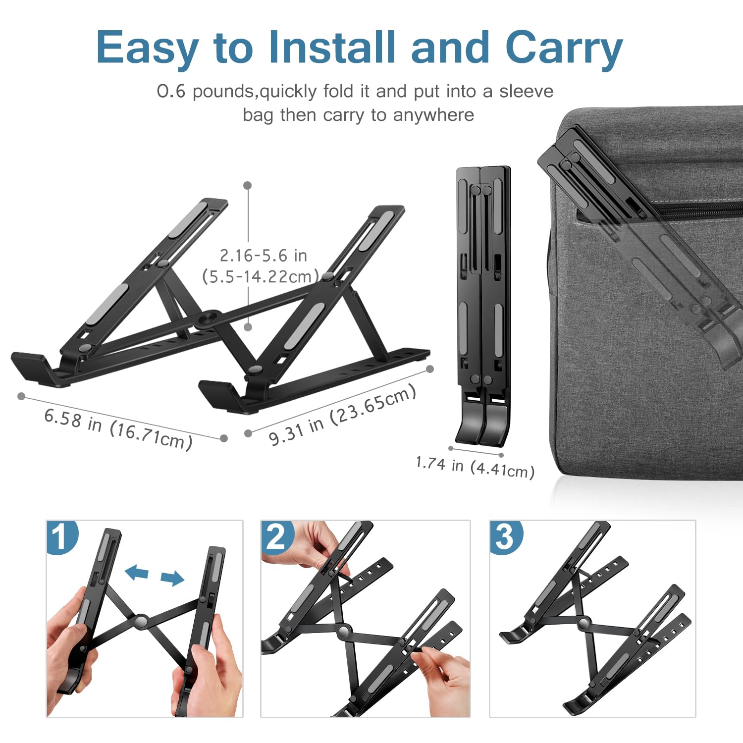 Foto 6 pulgar | Soporte Para Portátil Ivoler, Soporte Para Portátil, Elevador, Aluminio Negro - Venta Internacional.