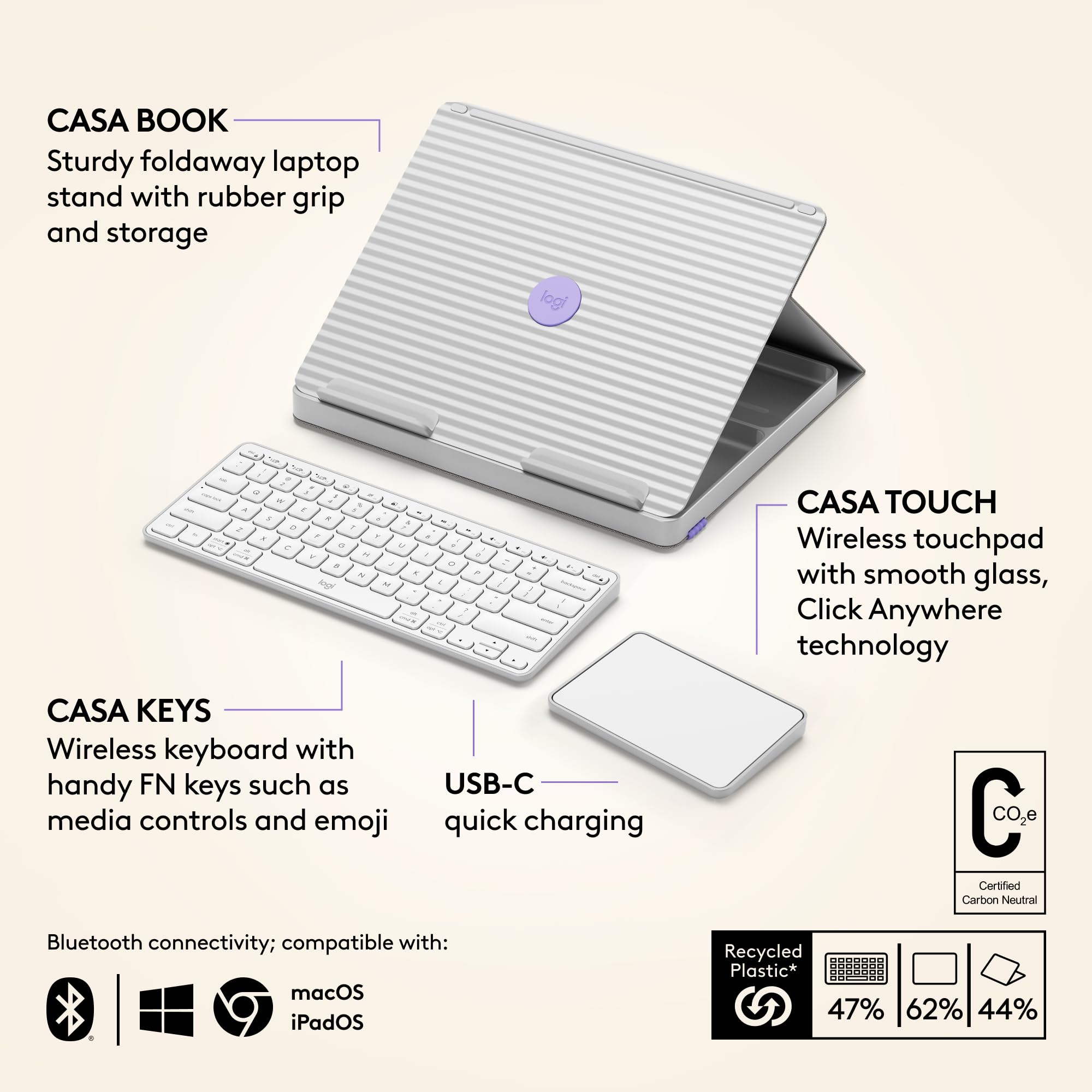 Foto 7 pulgar | Kit De Escritorio Plegable Logitech Casa Work From Home Con Soporte Para Portátil - Venta Internacional.