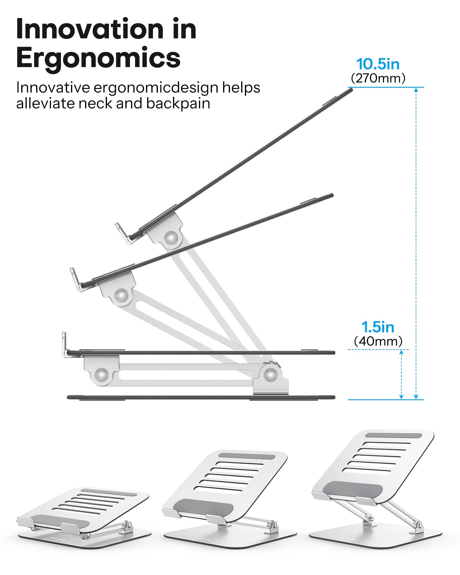 Foto 4 pulgar | Soporte Para Portátil Omoton Ergonómico De Metal Ajustable Plateado - Venta Internacional.