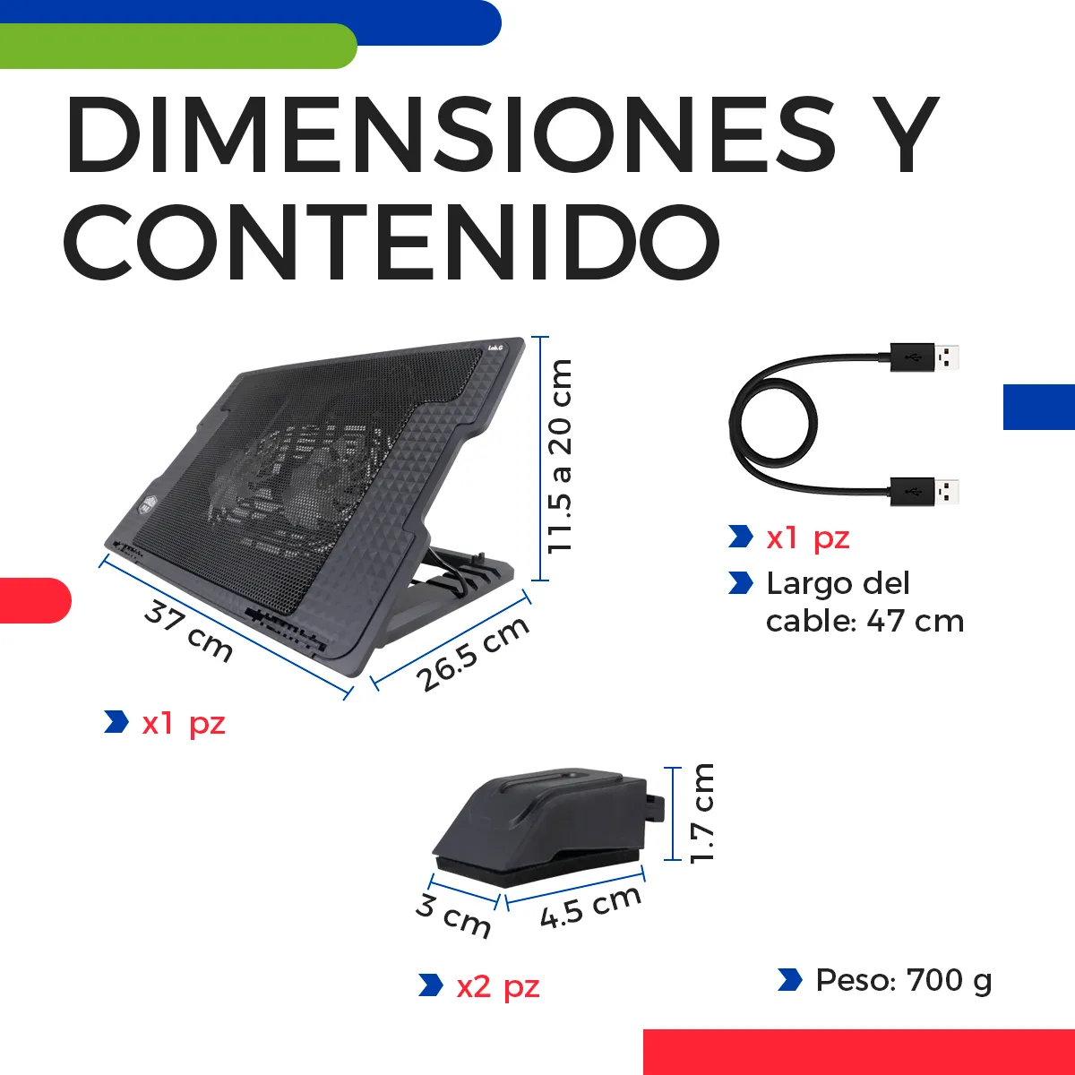 Foto 4 | Base Enfriadora 2 Ventiladores 3 Posiciones Laptop Lab.g Negro