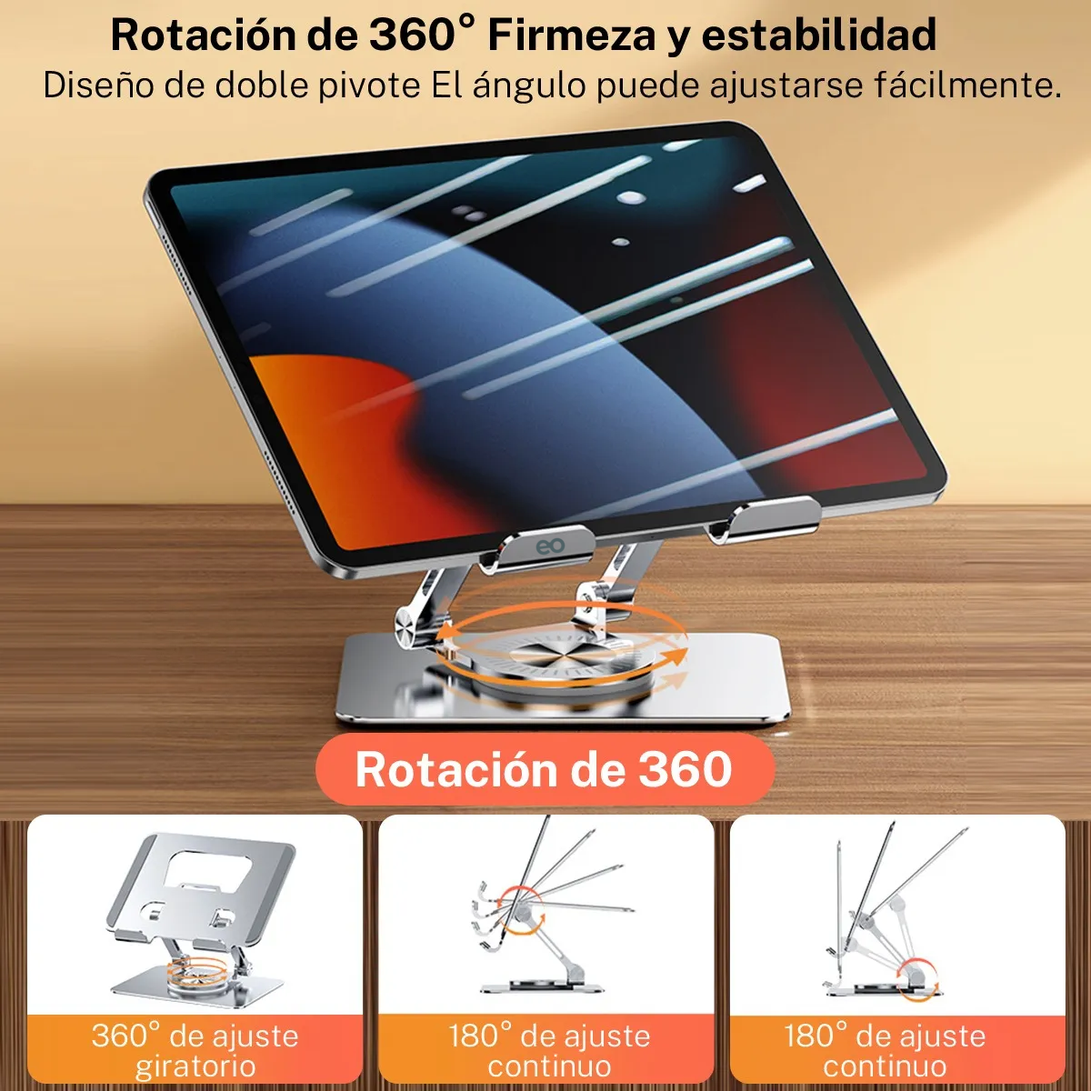 Foto 5 pulgar | Soporte Tablet Base Giratoria 360° Plegable Para Ipad Eo Safe Imports Esi-20139 Plata