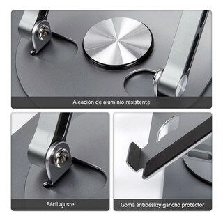 Foto 2 | Base Soporte Laptop Portatil Aluminio Giratoria Plegable Plata Con Negro