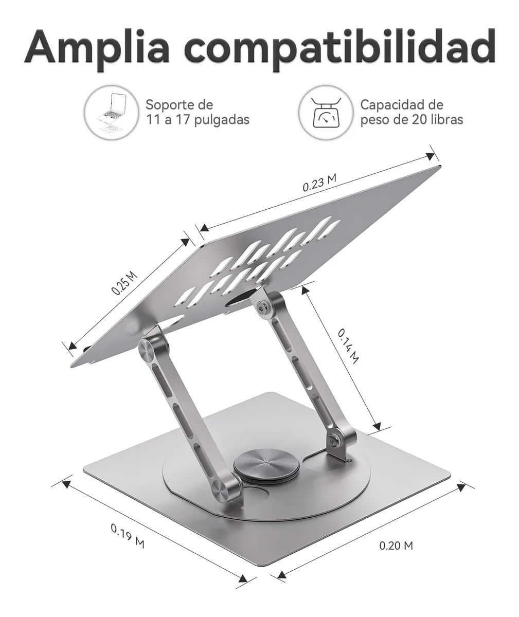 Foto 4 pulgar | Base Soporte Laptop Portatil Aluminio Giratoria Plegable Plata Con Negro
