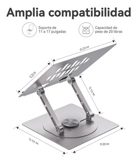 Foto 3 | Base Soporte Laptop Portatil Aluminio Giratoria Plegable Plata Con Negro
