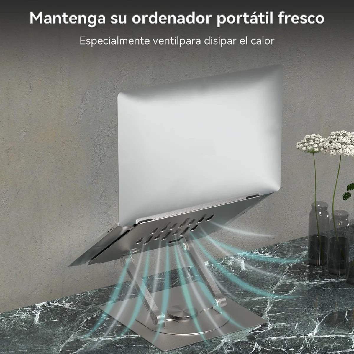 Foto 5 pulgar | Base Soporte Laptop Portatil Aluminio Giratoria Plegable Plata Con Negro