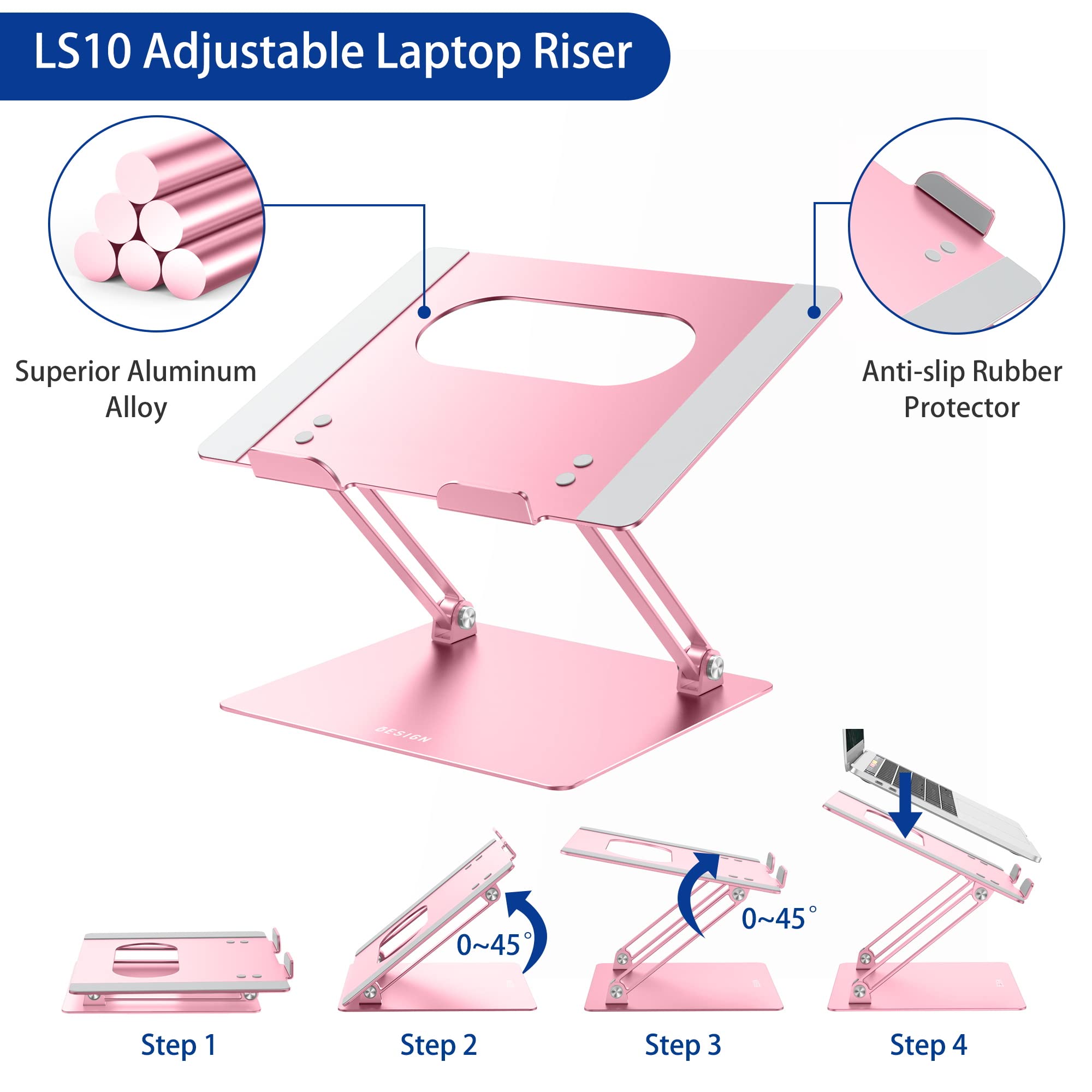 Foto 7 pulgar | Soporte Ergonómico Para Portátil Besign Ls10 De Aluminio Para 10-14 Pulgadas  Color Rosa - Venta Internacional.