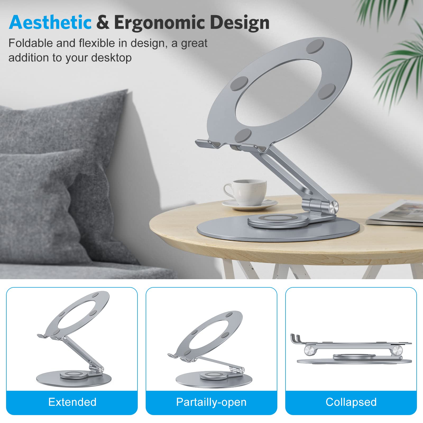 Foto 5 | Soporte Para Portátil Omoton Ajustable Con Base Giratoria De 360° Coolgrey - Venta Internacional.