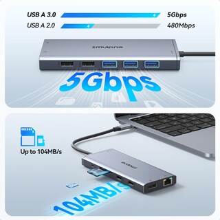 Foto 6 | Estación de Acoplamiento USB-C para Ordenador Portátil con Doble Monitor HDMI 13 en 1 - Venta Internacional
