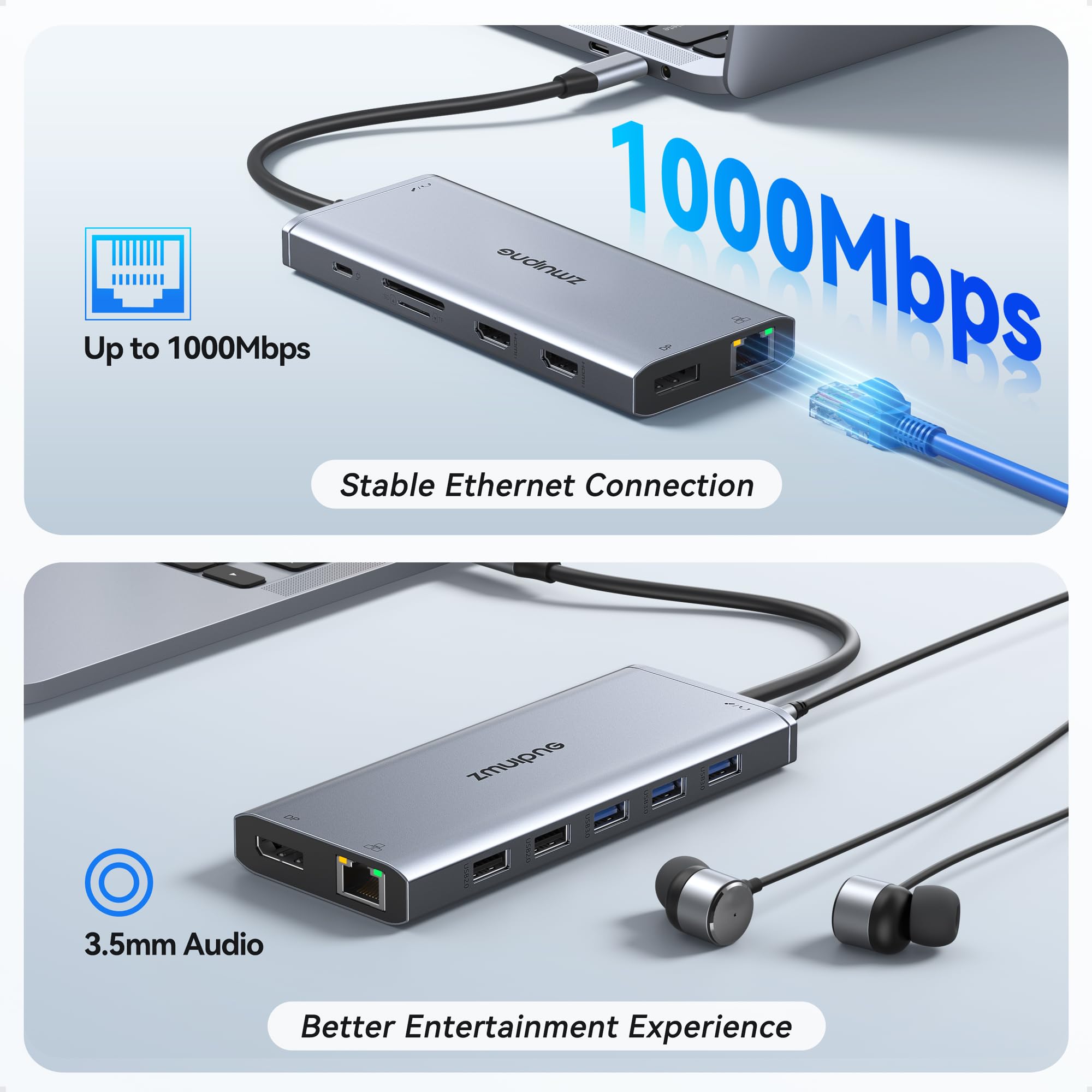 Foto 8 pulgar | Estación de Acoplamiento USB-C para Ordenador Portátil con Doble Monitor HDMI 13 en 1 - Venta Internacional