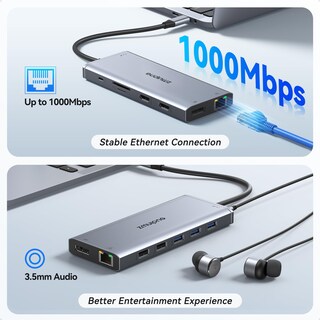 Foto 7 | Estación de Acoplamiento USB-C para Ordenador Portátil con Doble Monitor HDMI 13 en 1 - Venta Internacional