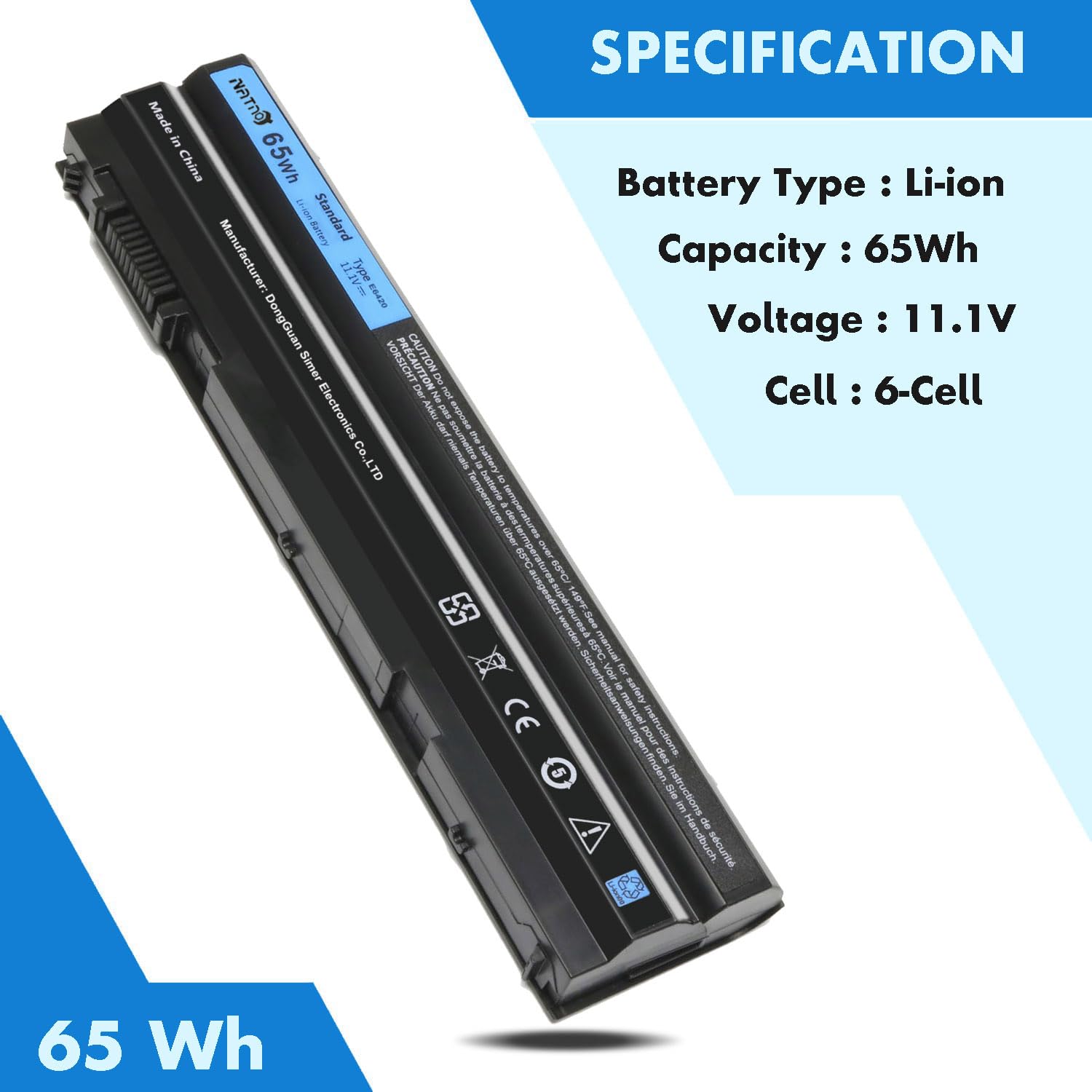 Foto 3 pulgar | Batería para Portátil Natno T54fj 8858 X 65 Wh, 11,1 V 6 Celdas para Dell - Venta Internacional