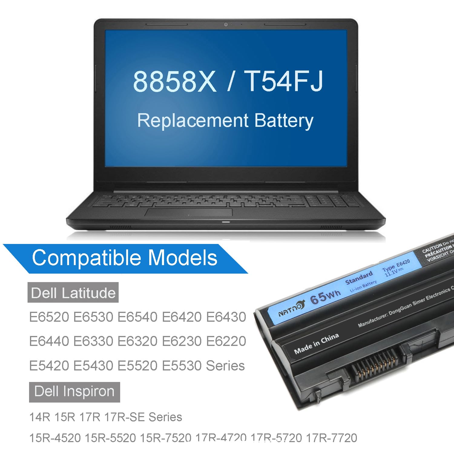 Foto 4 pulgar | Batería para Portátil Natno T54fj 8858 X 65 Wh, 11,1 V 6 Celdas para Dell - Venta Internacional