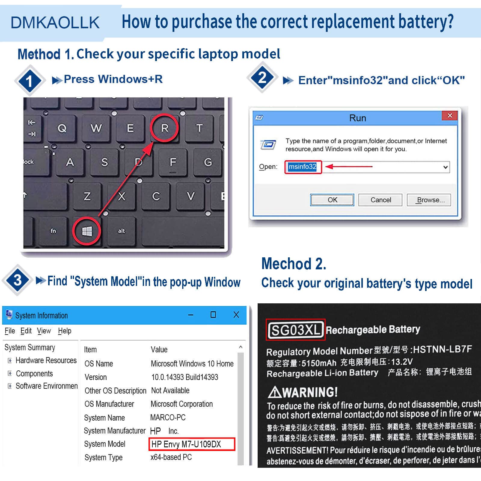 Foto 5 | Batería de Ordenador Portátil Dmkaollk Sg03xl 849048-421 para Hp Envy M7 - Venta Internacional