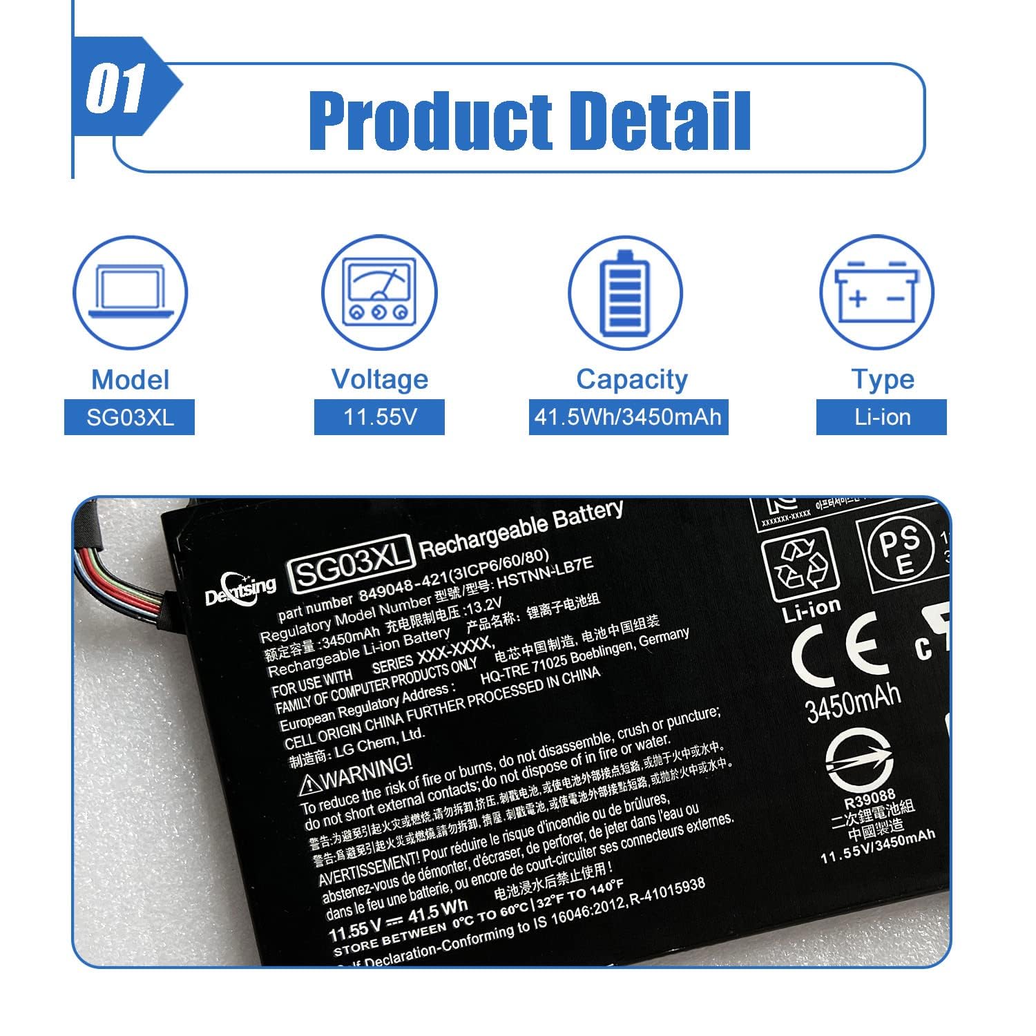 Foto 3 pulgar | Batería para portátil HP Envy M7U - Dentsing 849048-421 SG03XL 11 5V 41 5Wh - Venta Internacional