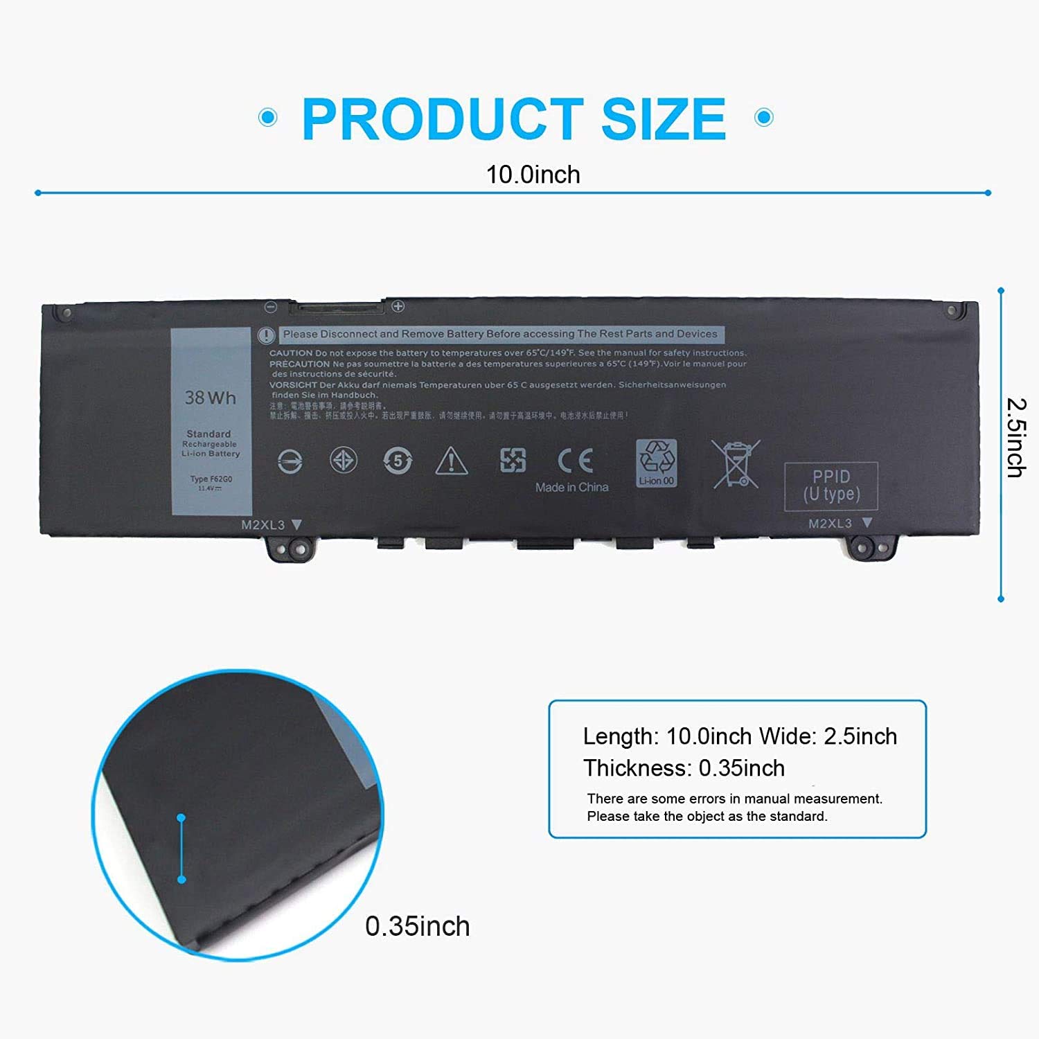 Foto 2 | Batería Dmkaollk 38 Wh F62g0 11,4 V para Dell Inspiron 13 7000 - Venta Internacional