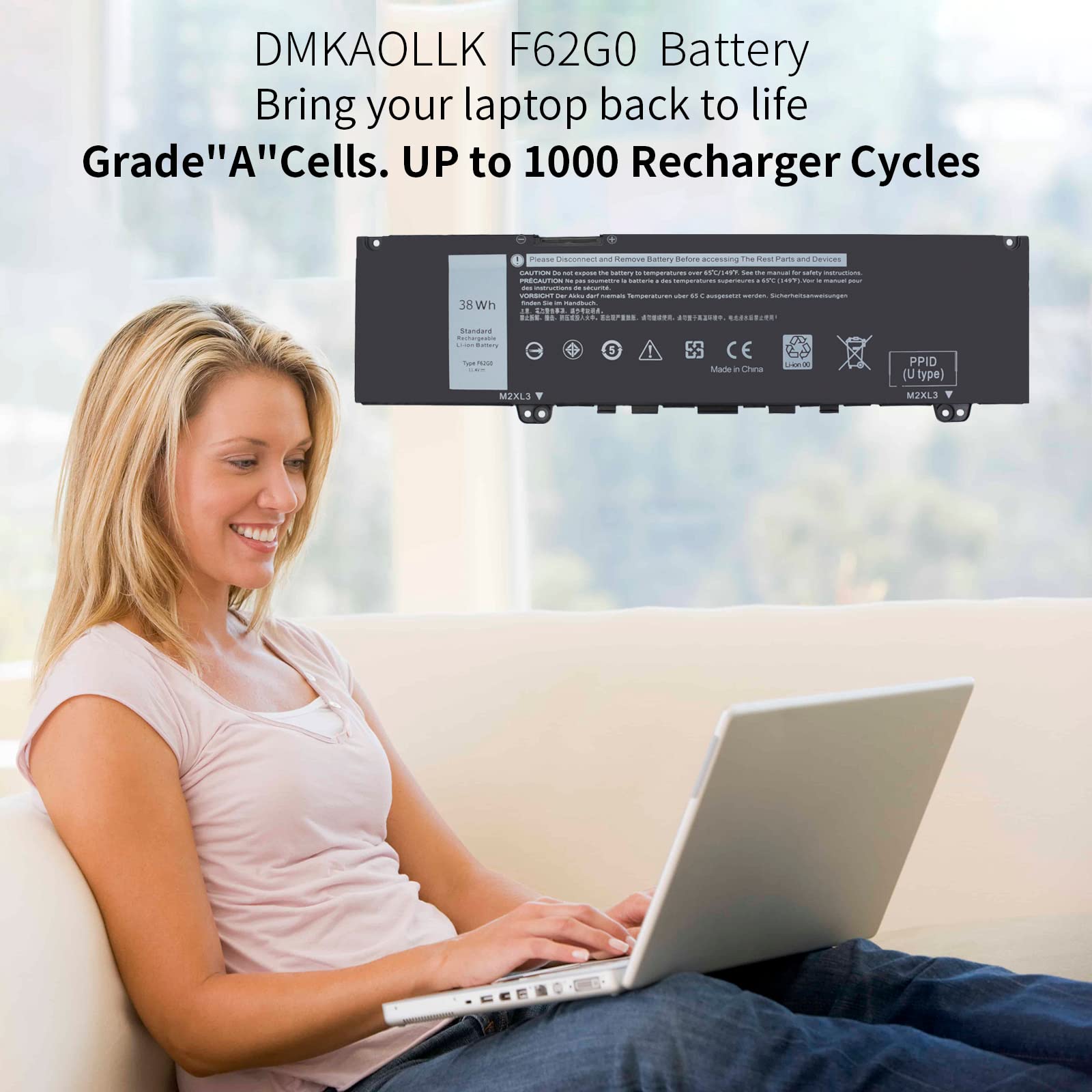 Foto 4 pulgar | Batería Dmkaollk 38 Wh F62g0 11,4 V para Dell Inspiron 13 7000 - Venta Internacional
