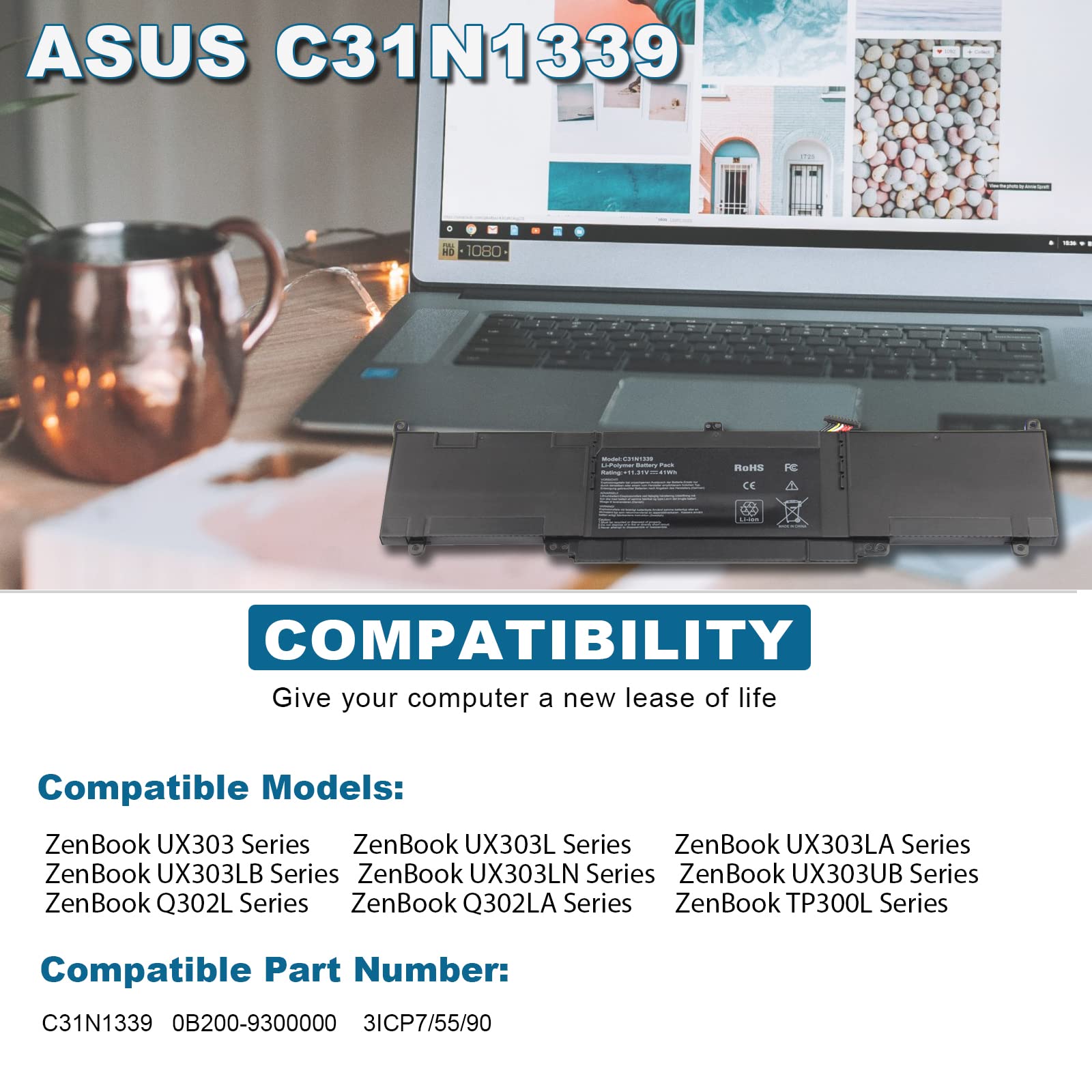 Foto 6 | Reemplazo De Batería Portátil Fancy Buying C31n1339 Para Asus - Venta Internacional.