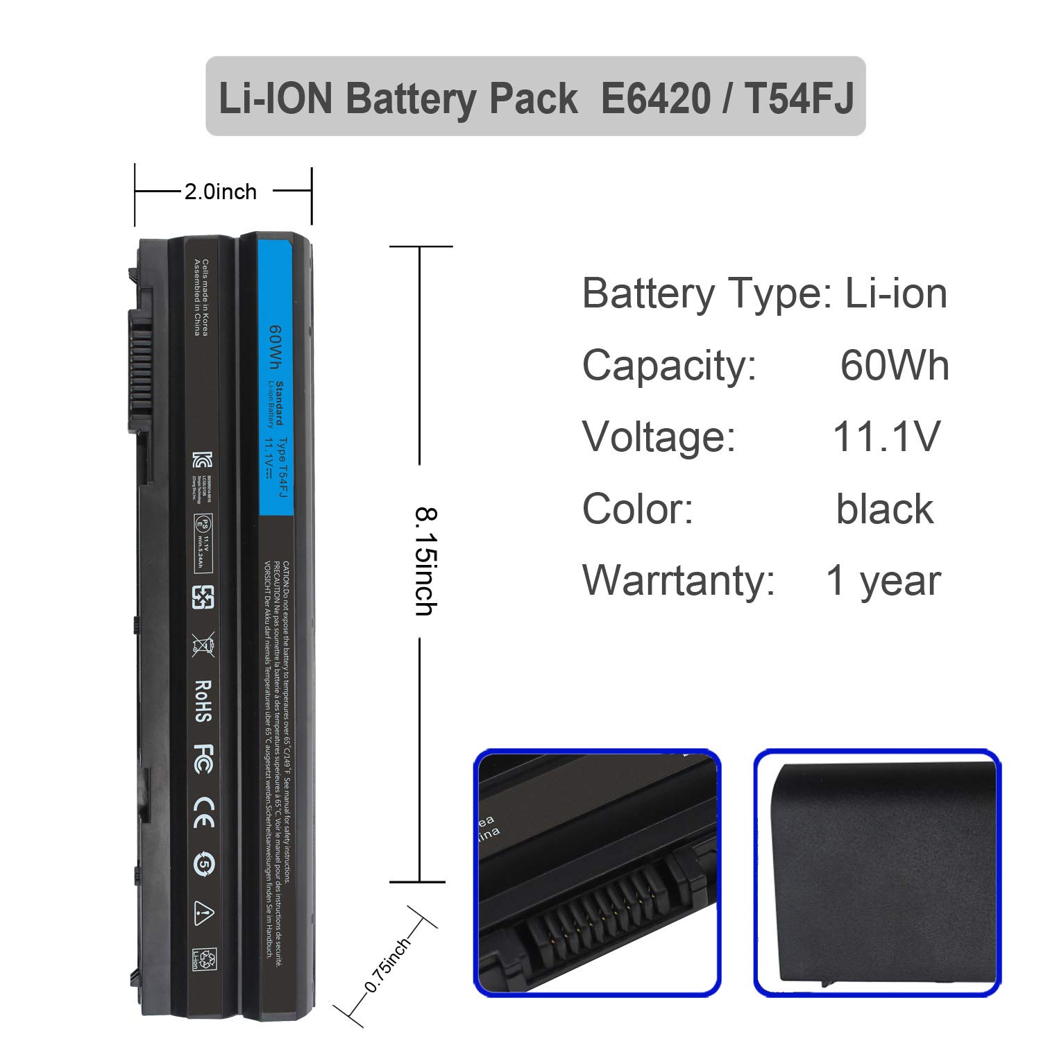 Foto 3 pulgar | Batería Gomarty E6420 T54fj De 60 Wh, 11,1 V, Para Dell Inspiron - Venta Internacional.