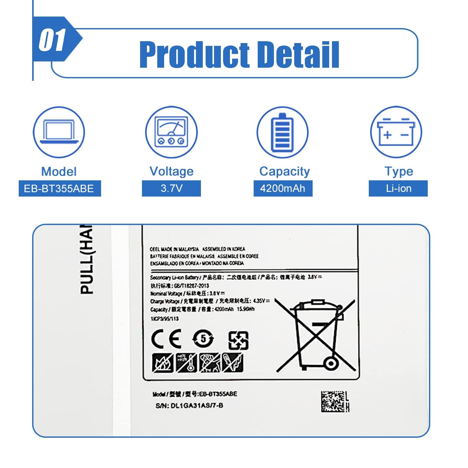 Foto 3 pulgar | Batería Portátil Dentsing Eb-bt355abe Para Samsung Galaxy Tab A 8 - Venta Internacional.