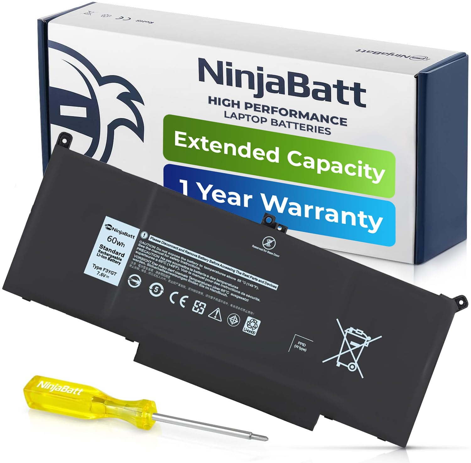Foto 2 pulgar | Batería Ninjabatt F3ygt De 7,6 V/60 Wh Para Dell Latitude 7480 7490 - Venta Internacional.