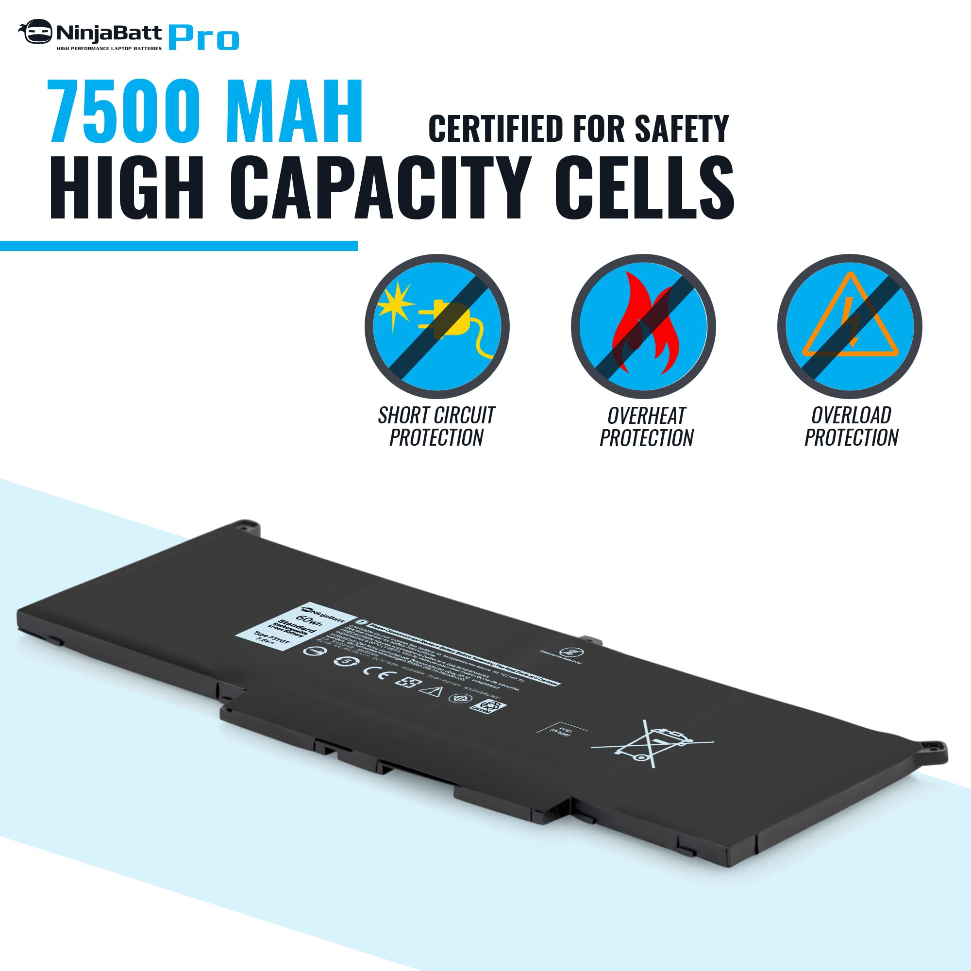 Foto 7 pulgar | Batería Ninjabatt F3ygt De 7,6 V/60 Wh Para Dell Latitude 7480 7490 - Venta Internacional.