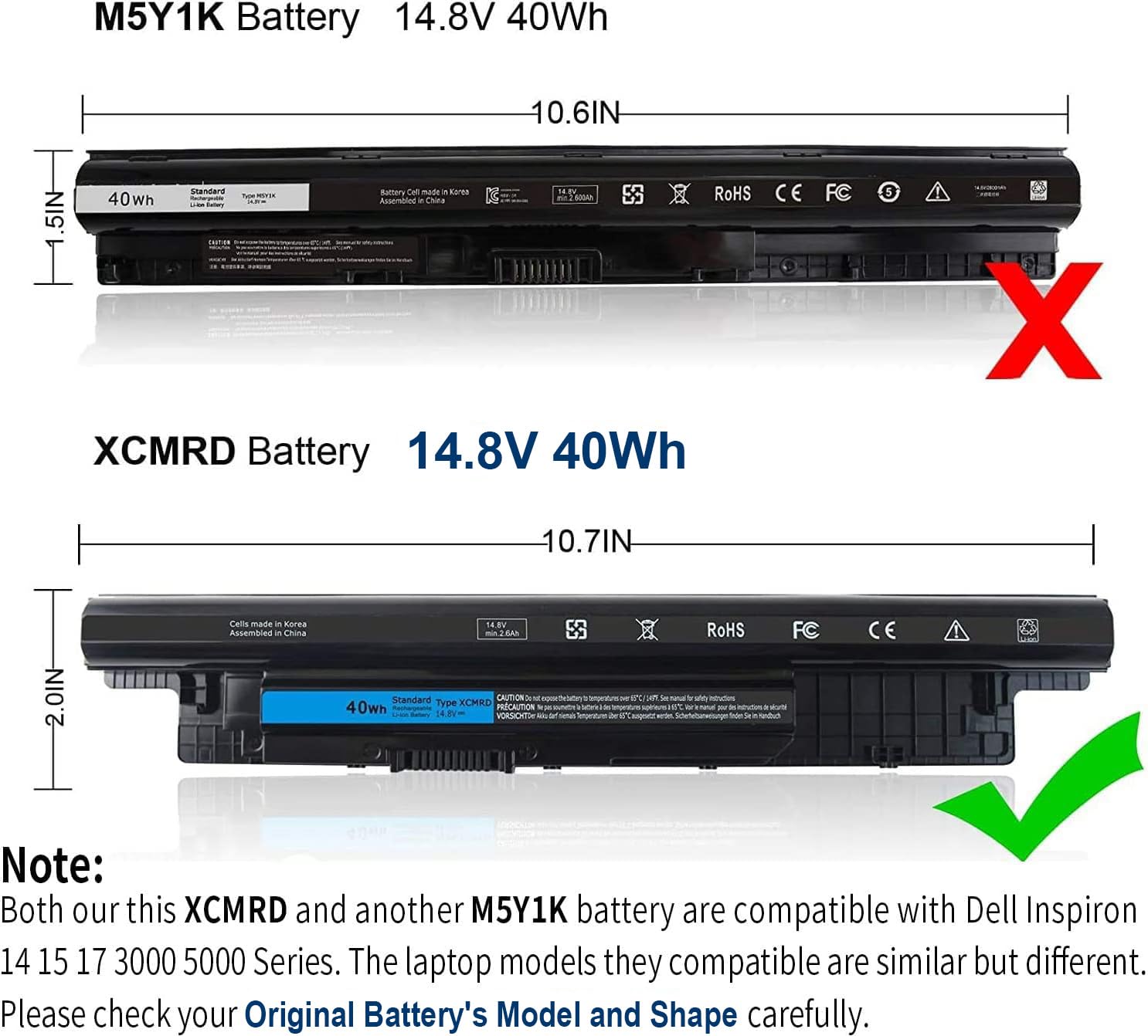 Foto 3 pulgar | Batería Tevelmick Xcmrd De 40 Wh, 14,8 V Para Dell Inspiron 15 - Venta Internacional.