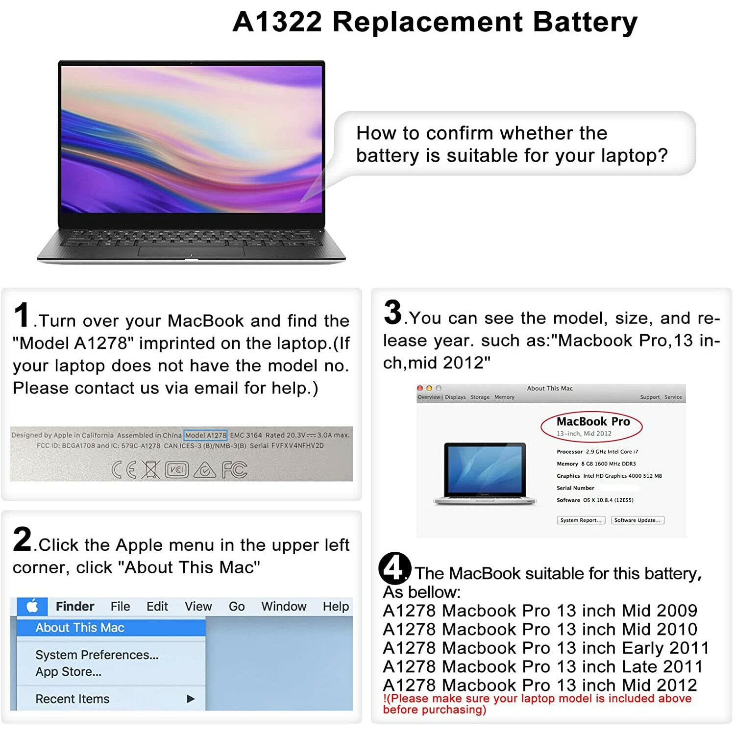 Foto 7 pulgar | Batería De Ordenador Portátil Fancy Buying A1322 A1278 Para Macbook Pro 13'' - Venta Internacional.